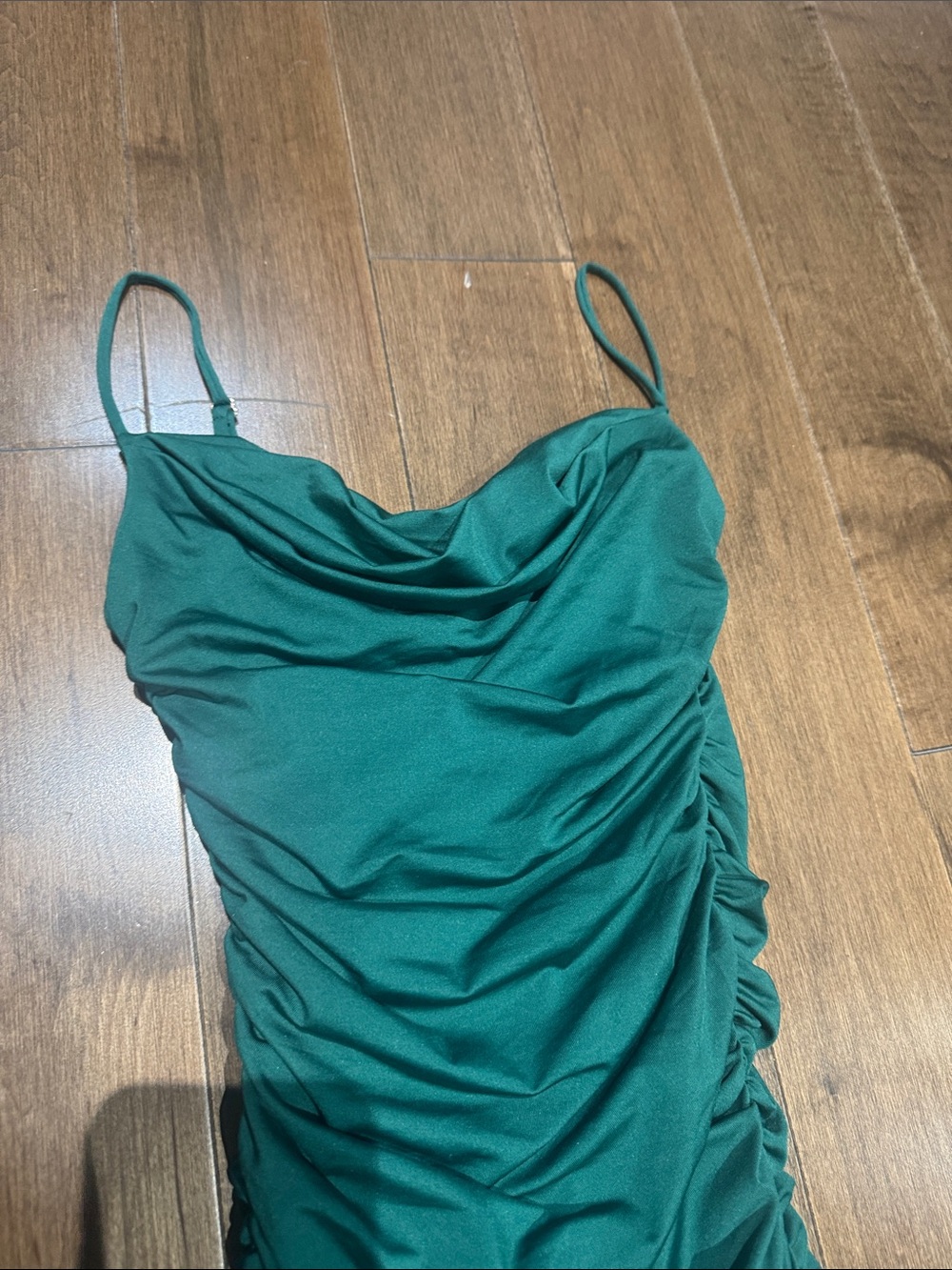 Oh Polly Emerald Green Ruched Asymmetric Bodycon Dress - Picture 2 of 4